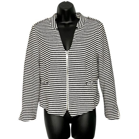H&M Sz10 Black, White, Gold Hip-length Striped Cotton Jacket - Picture 1 of 11
